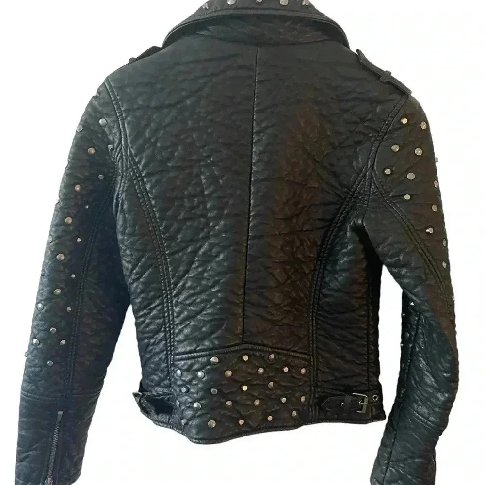 Glamorous Studded Faux Leather Moto Jacket XS Black Biker Punk Rocker Y2K - Picture 10 of 12